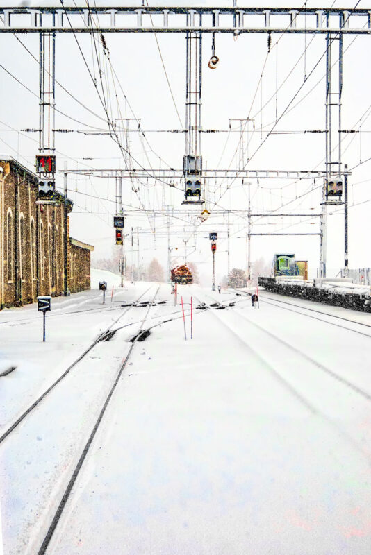 Pontresina station, the real beginning of the Bernina route, under the snow