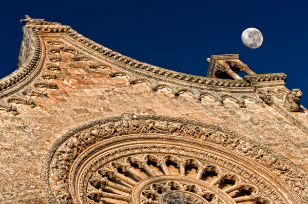 Five Amazing towns in Apulia - Moon and the stone Ostuni cathedral at sunset