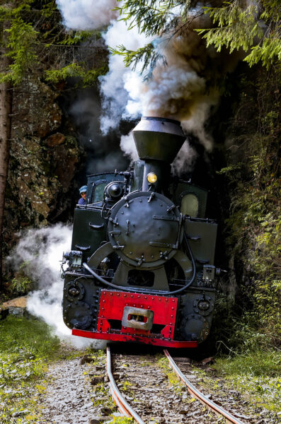 Verso Mocăniţa - 3 LA FERROVIA
Locomotiva a vapore in uscita da un tunnel