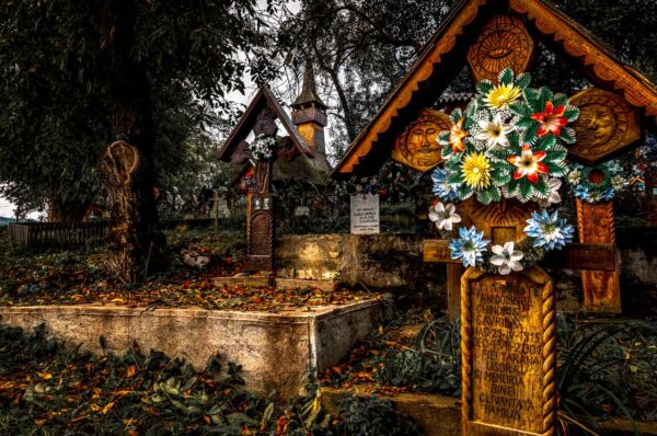 Ieud wooden church and graveyard Maramures Romania UNEWSCO