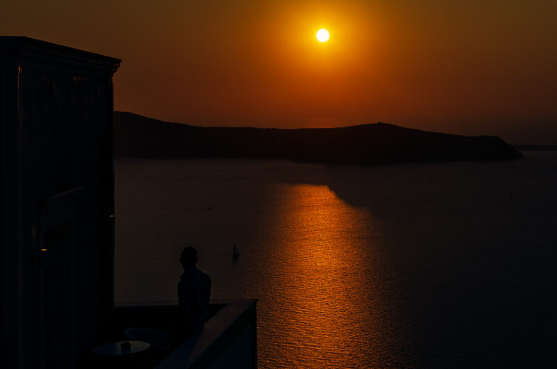 Tramonto sulla caldera di Santorini da Firostefani